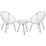 Bistro Set White Pe Rattan 3 Piece 2 Seater Modern Round