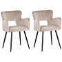 Set Of 2 Chairs Dining Chair Taupe Velvet With Armrests Cut-out Backrest Black Metal Legs