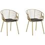 Set Of 2 Dining Chairs Gold Metal Wire Design Faux Leather Black Seat Pad