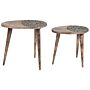 Set Of 2 Side Tables Dark Mango Wood Decorative Coffee Side Table Small