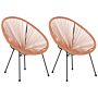 Set Of 2 Garden Chairs Orange Pe Rattan Papasan Modern Round Deep Seat