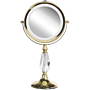 Makeup Mirror Gold Iron Metal Frame Ø 13 Cm With Led Light 1x/5x Magnification Double Sided Cosmetic Desktop