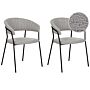 Set Of 2 Dining Chairs Grey Boucle Fabric Upholstery Black Metal Legs With Armrests Curved Backrest