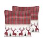 Set Of 2 Cushions Red And White Cotton 45 X 45 Cm Plaid And Reindeer Pattern Christmas Holiday