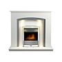 Adam Savanna Fireplace In Pure White & Grey With Downlights & Eclipse Electric Fire In Chrome, 48 Inch