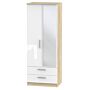 Contrast Tall 2 Drawer Mirrored Wardrobe In White & Bardolino Oak