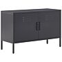 2 Door Sideboard Black Steel Home Office Furniture Shelves Leg Caps Industrial Design