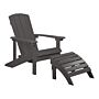 Garden Chair Dark Grey Plastic Wood With Footstool Weather Resistant