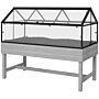 Outsunny Elevated Wood Planter With Mini Greenhouse Raised Garden Bed With Pc Panel Top Vent 120 X 60 X 103cm Distressed Grey