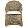 Garden Armchair Natural Rattan With Cotton Seat Cushion Off-white