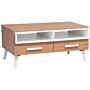 Coffee Table Light Wood With White 2 Drawers Shelves 100 X 60 Cm