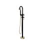 Bath Mixer Tap Black With Gold Brass Stainless Steel Freestanding Bathtub Faucet With Hand Shower