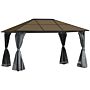 Outsunny 4 X 3(m) Garden Aluminium Gazebo Hardtop Roof Canopy Marquee Party Tent Patio Outdoor Shelter With Mesh Curtains & Side Walls - Grey