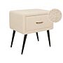 Bedside Table Beige Boucle Upholstery Nightstand With Drawer Minimalist Design Bedroom Furniture