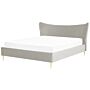 Eu King Size Bed Light Grey Velvet 6ft Upholstered Frame Metal Legs Slatted Base Headboard