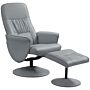 Homcom Swivel Recliner Chair With Footstool, Pu Leather Armchair And Ottoman With High Back And Round Base, Light Grey