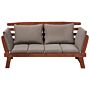 Garden Bench Dark Eucalyptus Wood Grey Cushions Outdoor 2 Seater With Reclining Armrests