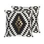 Set Of 2 Decorative Cushions Black And White Cotton Diamond Pattern 45 X 45 Cm Geometric Print