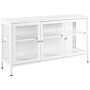 3 Door Sideboard White Steel Tempered Glass Adjustable Shelves Leg Caps