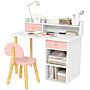 Aiyaplay 2 Pieces Children Study Table With Hutch, Kids Desk And Chair Set With Storage Drawer, Shelves - Pink