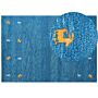 Wool Area Rug Blue 160 X 230 Cm Hand Tufted Western Animal Motif Rustic Design