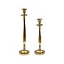 Set Of 2 Candlesticks Gold Metal Glossy Metallic Glamour Taper Candleholders