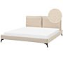 Eu Super King Size Panel Bed Beige Boucle Fabric 6ft Slatted Base With Padded Headboard Upholstered