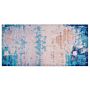 Area Rug Carpet Blue Polyester Fabric Abstract Distressed Pattern Rubber Coated Bottom 80 X 150 Cm