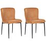 Set Of 2 Chairs Orange Polyester Knitted Texture Metal Legs