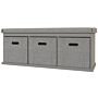 Homcom Shoe Bench With Seat, Shoe Storage Bench With Cushion And 3 Fabric Drawers, Grey