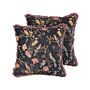 Set Of 2 Decorative Cushions Black Pink Cotton 45 X 45 Cm Velvet Flower Motif Fringed Modern Glamour Decor