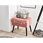 Stool With Storage Pink Corduroy Upholstered Black Legs Suitcase Design Buttoned Top