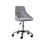 Office Swivel Chair Grey Velvet Height Adjustable Button Back