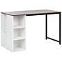 Home Desk Dark Wood Top Black Metal Steel Leg White Shelves Storage 120 X 60 Cm