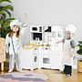 Homcom Kids Wooden Kitchen, Large Pretend Role Play Kitchen W/ Realistic Refrigerator, Microwave, Oven, Range Hood, Sink, Telephone