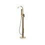 Bath Mixer Tap Gold Gloss Brass Freestanding Bathtub Faucet With Hand Shower Floor Mounted