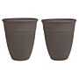 Set Of 2 Plant Pots Planter Solid Brown Stone Mixture Polyresin Square Ø 43 Cm All-weather