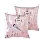 Set Of 2 Pink Decorative Pillows Polyester 45 X 45 Cm Flower Animal Pattern Modern Traditional Cushions