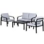 Outsunny 4 Pcs Aluminium Frame Garden Dining Set W/ 2 Chairs Sofa Glass Top Table Foam Cushions Sleek Contemporary Tough Durable Grey Black