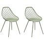 Set Of 2 Dining Chairs Green Synthetic Seat Metal Legs Net Design Backrest