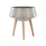 Plant Stand Taupe Ceramic Round 47 X 47 Cm Solid Wood Legs Modern Scandinavian Tall Plant Pot Planter