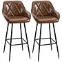 Homcom Retro Bar Stools Set Of 2, Breakfast Bar Chairs With Footrest, Kitchen Stools With Backs And Steel Legs, For Dining Area And Home Bar, Brown