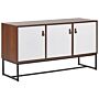 Sideboard Dark Wood With White Metal Legs Rectangular Storage Cabinet Tv Stand 3 Compartments Doors 62 X 112 Cm