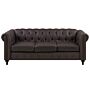 Chesterfield Sofa Brown Faux Leather Upholstery Dark Wood Legs 3 Seater Nailhead Trim