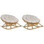 Set Of 2 Rocking Chairs Light Natural Light Beige Cotton Cushions Medium Resistance