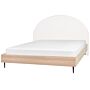 Bed Frame White Fabric Eu Super King Size 6ft Upholstered Headboard Mdf Frame Metal Legs Wooden Slatted Base