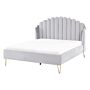 Bed Frame Grey Velvet Upholstery Eu Double Size 4ft6 Metal Legs Retro Design Chanell Shell Headboard