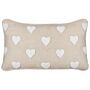 Scatter Cushion Beige Cotton 30 X 50 Cm Throw Pillow Embroidered Hearts Pattern