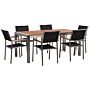 Garden Dining Set Light Eucalyptus Wood Top Steel Frame 180 X 90 Cm With 6 Black Chairs