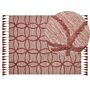 Area Rug Red Cotton 140 X 200 Cm Rectangular Hand Tufted Geometric Pattern